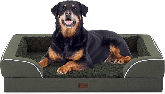 Orthopedic XL Dog Beds, Waterproof Memory Foam Big Pet Bed for Extra Large Sized Dogs 45x35Inch, Non-Slip Bottom and Egg-Crate Foam Dog Couch Bed with Washable Removable Cover, Dark Green