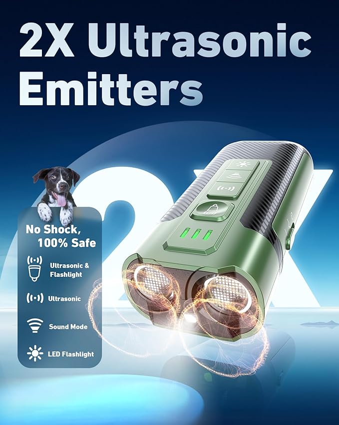 Dog Bark Deterrent Devices-Ultrasonic Anti Barking Device for Dogs with 50ft Range, Rechargeable No Barking Device for Own or Neighbor's Dogs, Portable Safe for Dogs/Humans | Indoor/Outdoor Use-Green