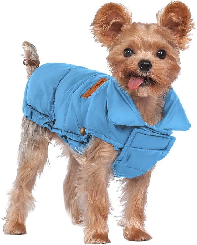 SPACE LION Puffer Jacket, Down Winter Coat, Durable Outdoor Coat for Cold and Windy Conditions, Waterproof, Windproof, Lightweight Jacket, Adjustable Fit for Small Dogs(Blue,S)