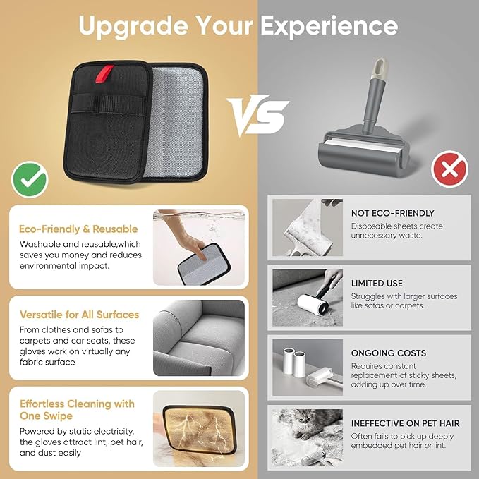 Magic Brush PET Hair Removal Glove, Electrostatic for Furniture, Clothing, Reusable Two-Sided Fur & Lint Remover for Cats & Dogs, Washable, Upgraded Fur Removal Tool-1 PCS