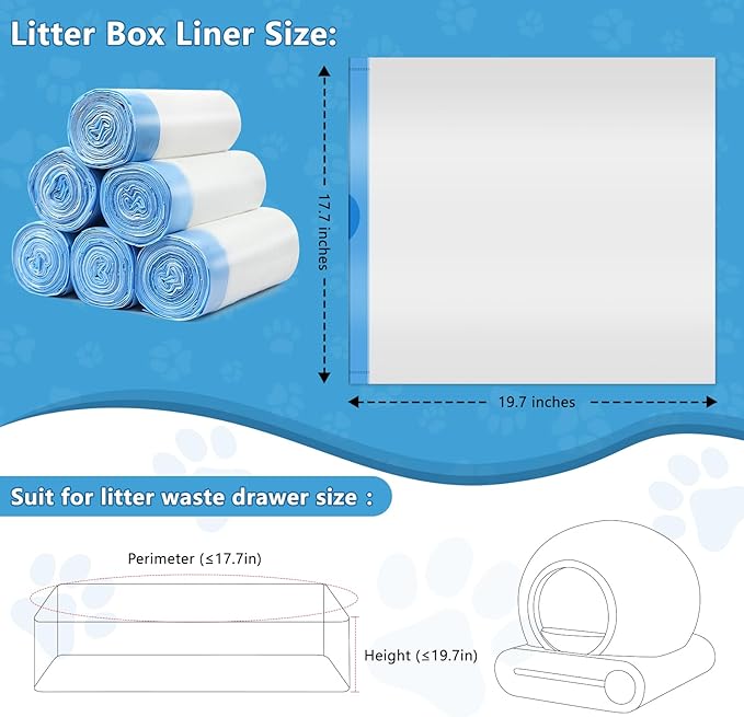 120 Count Cat Litter Bags for Automatic Litter Box, Fit for MeoWant-SCO1 and MeoWant-SCO2, Thick Heavy Duty Drawstring Self-Cleaning Cat Litter Box Liners Bag -17.7" x 19.68"