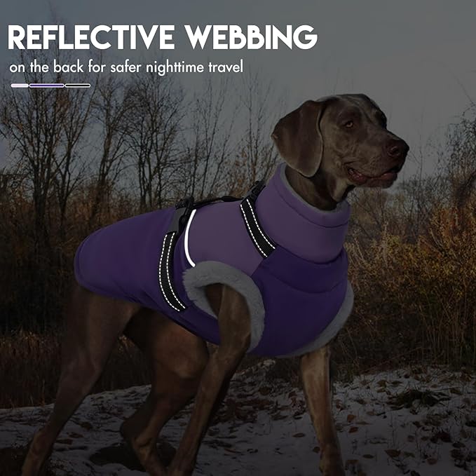 Dog Jacket with Harness, Warm & Waterproof, Fleece Lined Puffer Jacket for Large Dogs, Snow Coat