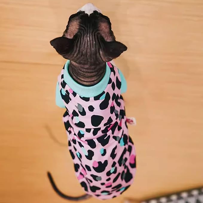 PUMYPOREITY Sphynx Cat Clothes: Stretchy Sweater, Soft Hairless Shirt, Pullover Pajamas, Turtleneck for Sphynx Cornish Rex, Devon Rex - Pink, M