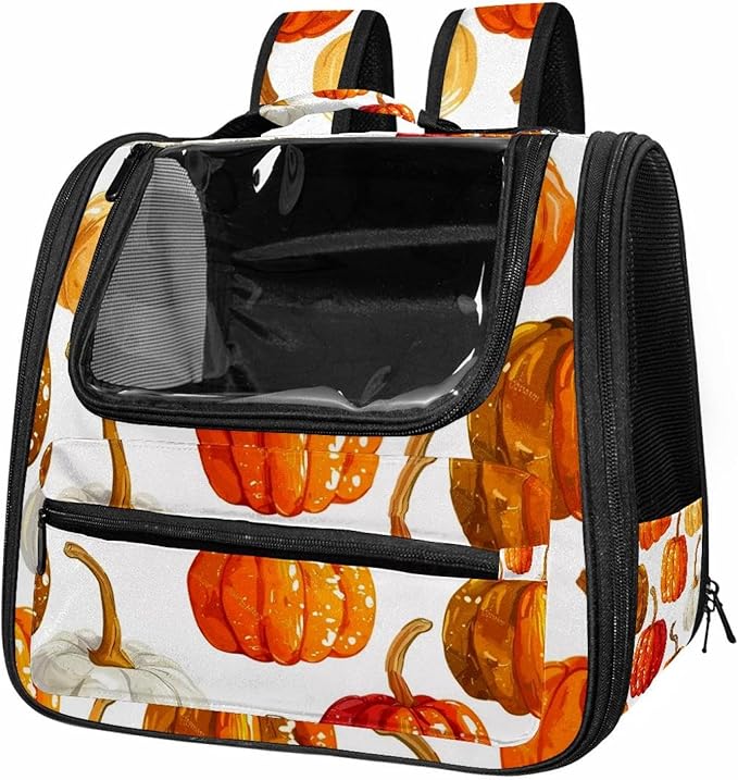 Bright Pumpkins on White Background 3 Cat Backpack Carrier, Large Pet Backpack for Medium Small Dog Cat Puppy Kitty Bunny