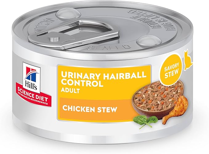 Hill's Science Diet Urinary Hairball Control Adult 1-6 Wet Cat Food, Chicken & Vegetables Stew, 2.9 oz Cans, Pack of 24