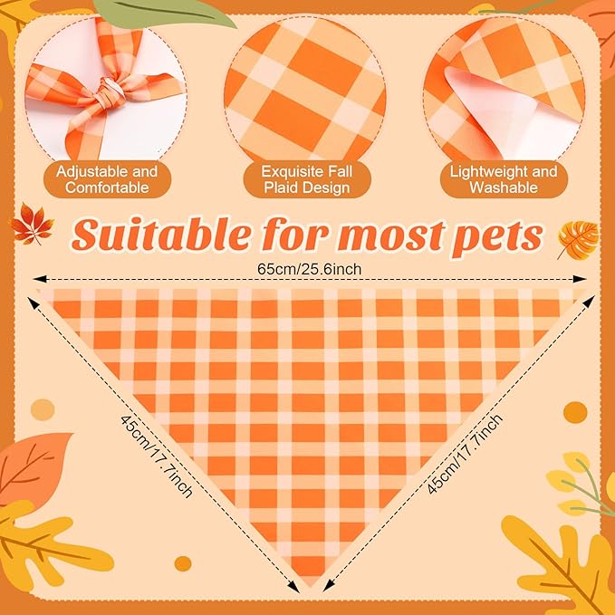 Weewooday 50 Pcs Thanksgiving Fall Dog Bandanas Bulk Plaid Bandanas for Dogs Autumn Soft Doggie Bibs Triangle Scarves for Small Medium Large Pet Costume(Plaid Pattern, 25.6 x 17.7 x 17.7 Inch)