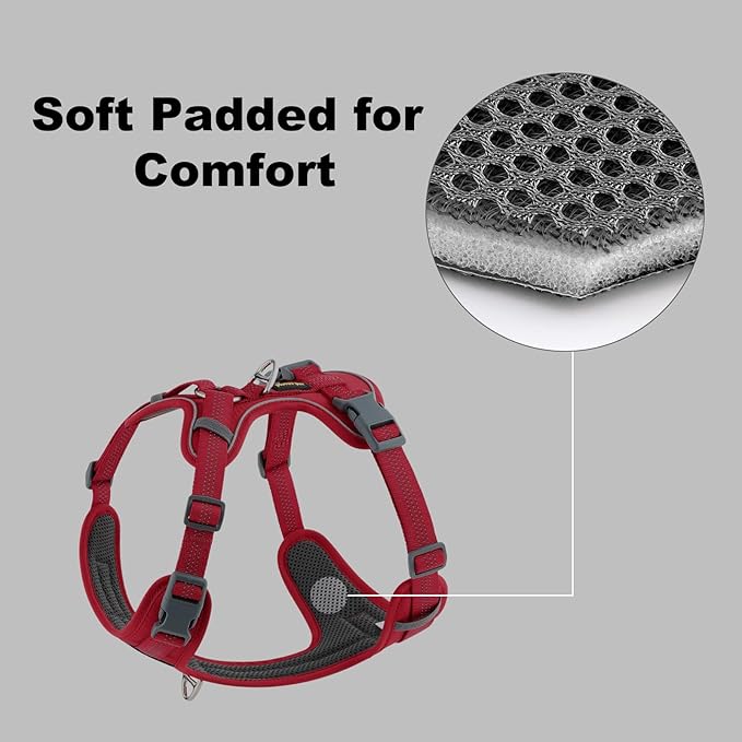 Plutus Pet No Pull Dog Harness, Release at Neck, Soft Padded, Reflective Adjustable Dog Vest Harness for Small, Medium, Large Dogs(Red, XL)