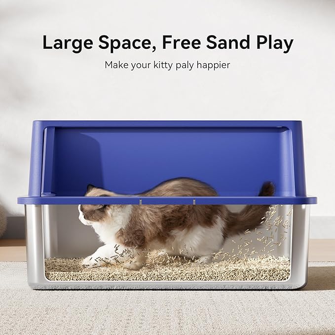 XXXL Stainless Steel Litter Box,28"L*20"W*12.5"H Large Capacity Metal Cat Litter Box for Big & Multiple Cats,Anti-Leakage,Non-Stick Surface for Easy Cleaning,Odor-Resistant,Scratch-Resistant