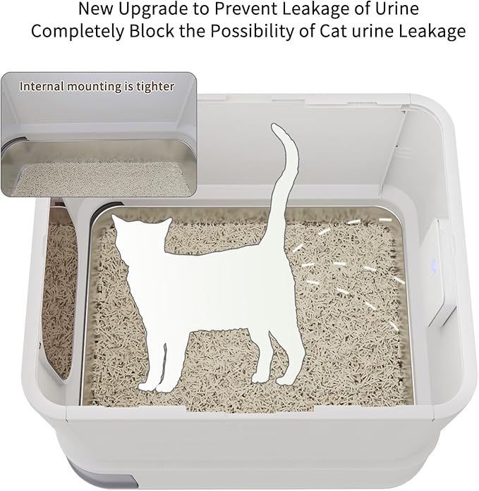 RIZZARI Stainless Steel Cat Box: Enclosed Design with High Walls - White with Deodorizer - Large Litter Pan for Odor Control - Balcony Laundry Room Use