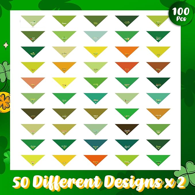 100 Pcs St Patrick's Day Dog Bandana Bulk with Sayings Pet Triangle Scarf Bibs Washable Puppy Kerchief Adjustable Grooming Supplies for Small Medium Large Dog Cat Costume Accessories
