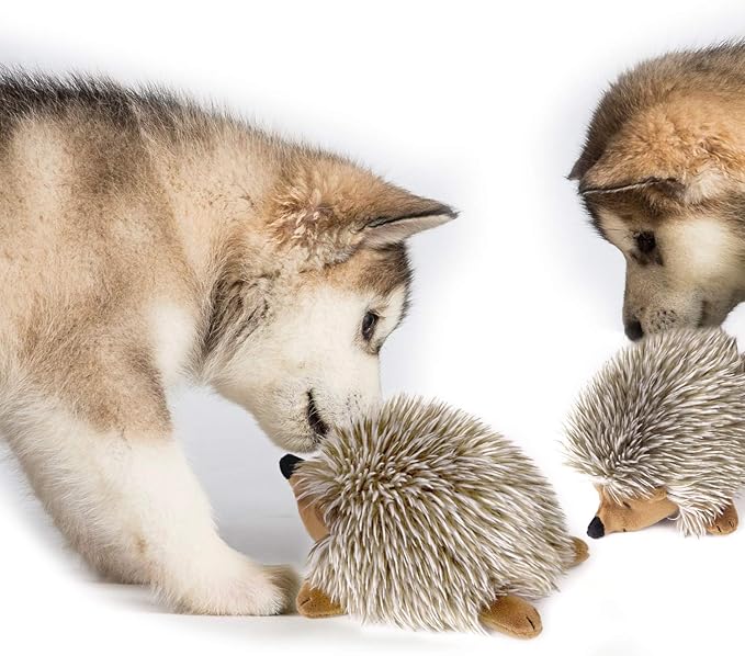 Pawaboo Plush Dog Toy, [2PACK] Non-Toxic Super Soft Faux-Fur Hedgehog Dog Toy Stuffed Biting Training Playing Toys for Dog Puppy, Brown