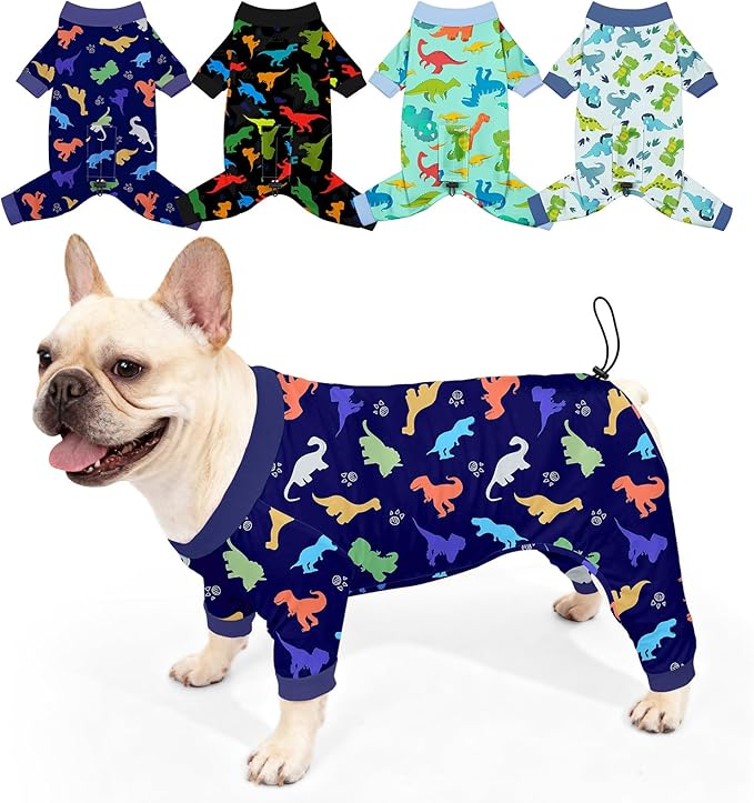 Bienbee Dog Pajamas, 4 Pack Cute Soft Dog Puppy Clothes Dogs Pjs Onesies Jammies Outfit Adjustable Breathable & Stretchy Clothes for Small Medium Large Dogs Girl Boy Puppy-L