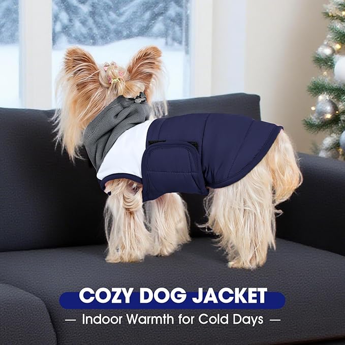 FUAMEY Dog Cold Weather Coats Navy M, Winter Jacket Medium Dogs Easy Dress Before Cold Play, Adjustbale Side Straps,(M-Navy)