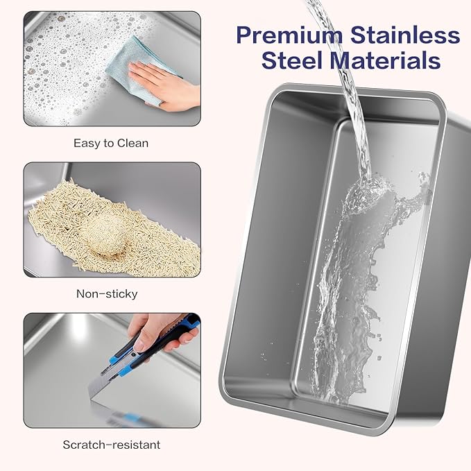 XXXL Stainless Steel Litter Box with Lid，Extra Large 28"L*20"W*18.1"H Metal Cat Litter Boxs,Jumbo Enclosed Removable Litter Box High Sides For Big Cats,with Cat Litter Scoop, Leak-Proof, Easy to Clean