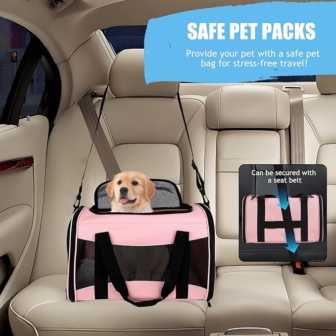 Cat Carriers Soft-Sided,Pet Carrier for Small Cats Dogs Puppies up to 1-15 LBS,TSA Airline Approved, (Medium,Pink)