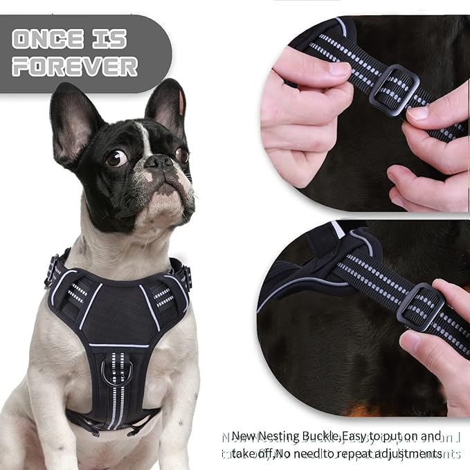 No Pull Dog Harness for Medium Dogs, Adjustable No Choke Pet Vest with Dog Leash Fit Smart Reflective Pet Walking Harness for Training Easy Control Soft Handle Black M