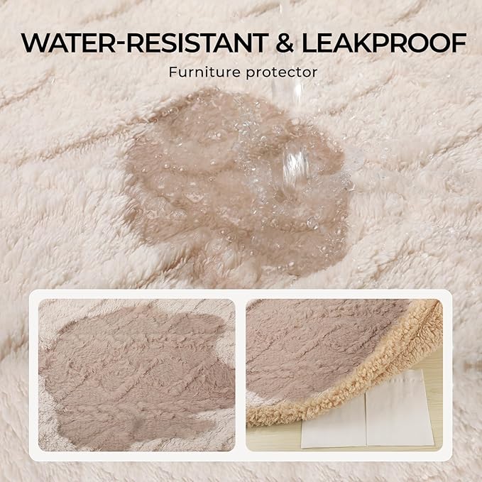 Waterproof Pet Blanket, Liquid Pee Proof Dog Blankets for Sofa Bed Couch, Reversible Sherpa Fleece Furniture Protector Cover for Small Medium Large Dogs Cats,Beige-Thicken X-Large（85" x 57"）