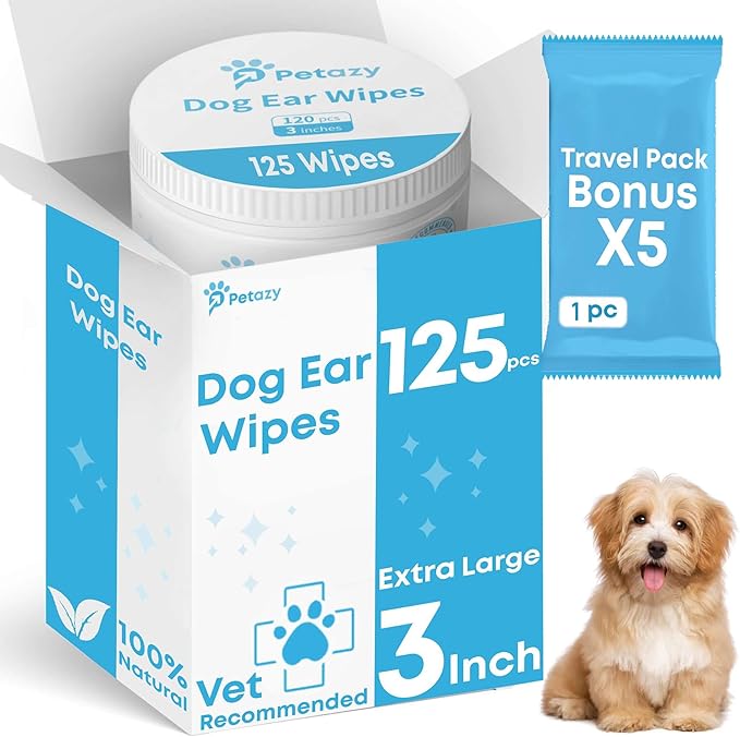 Dog Ear Wipes for Dog Yeast Wax Itch and Odor | Unscented Dog Ear Cleaner for Dogs | Natural Cleaning Puppy Ear Wipes | Soothing Ear Wipes for Pets Cat | Natural Ingredients | 120 XL Pcs