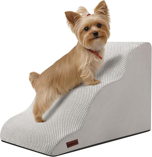 Dog Stairs for Small Dogs,3 Step Dog Ramp for Couch and Bed,Pet Stairs with Non-Slip Bottom for Old Cats,Indoor Pet Steps,Comfort,Durable,15.4" H,Light Grey