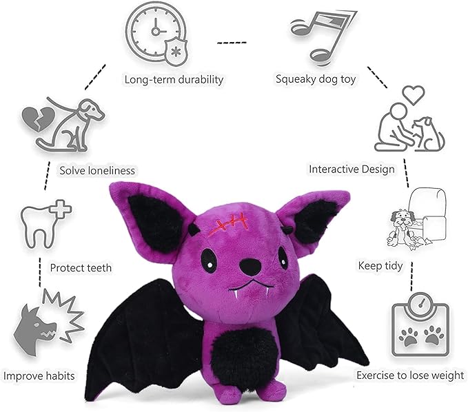 Blnboimrun Halloween Dog Toys for Aggressive Chewers, Squeaky Plush Bat with Crinkle Paper, Durable Interactive Chew Toys for Small, Medium & Large Dogs, Indoor Outdoor Play Pet Gift