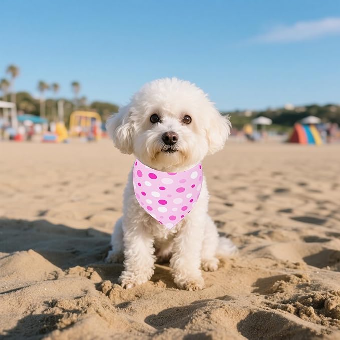 7 PCS Polka Dot Dog Bandanas for Small Dogs Stitching Edge Dog Bandanas for Puppy Doggy Print One Side Scarves Party Grooming S