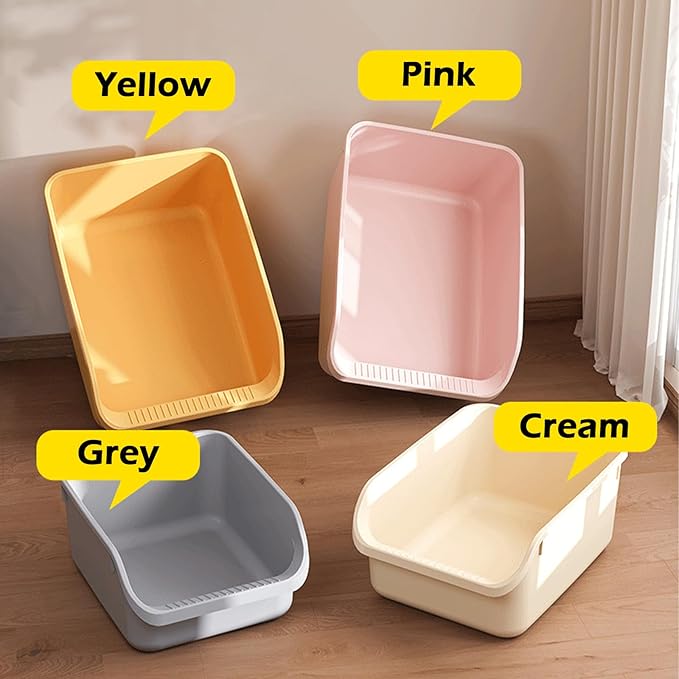 SpaceTime Large Cat Litter Box with High Sides,Cat Boxes for Indoor Cats,Cat Litter Pan for Kitty,Litter Box with Low Entry,Easy to Clean,Anti-Splashing(Yellow)