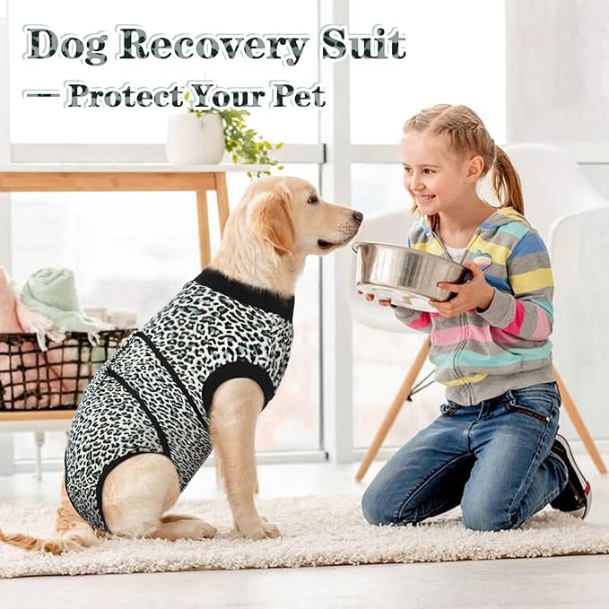 Kuoser Dog Recovery Suit Female, Dog Recovery Suit Female Doggie Onesie for Surgery, Post-Op Onesie for Female & Male Dogs, Soft Protective Wear, BlueLeopard L