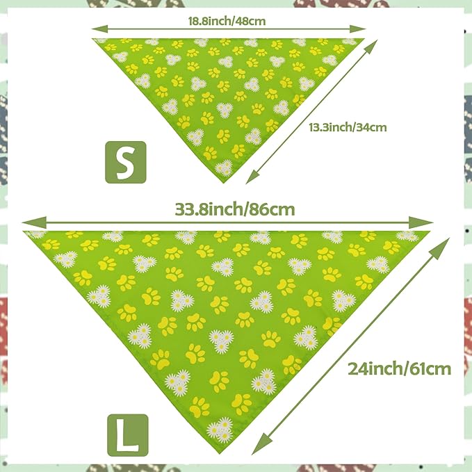 7 PCS Paw Print Dog Bandanas for Small Dog Stitching Edge Dogs Bandana for Puppy Doggy Print One Side Scarves Party Grooming S