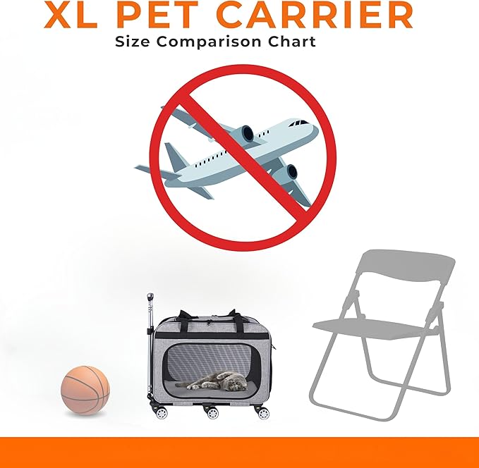 XL Cat & Small Dog Carrier | 25" L x 16" W x 17" H - up to 40 lbs - NOT TSA Compliant - Small Dogs or Large Cat Carrier with Wheels - Extending Handle, 360° Rotation Wheels & Extra Ventilation