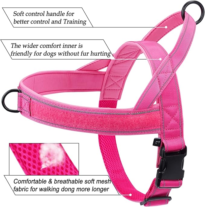 No Pull Dog Harness Pink for Small Medium Large Sized Dog, Reflective Escape Proof Adjustable Dog Harnesses with 2 Patch, M