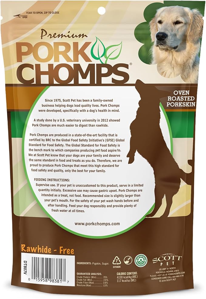 Pork Chomps Roasted Pork Skin Dog Chews, 6-inch Twists, 4 Count