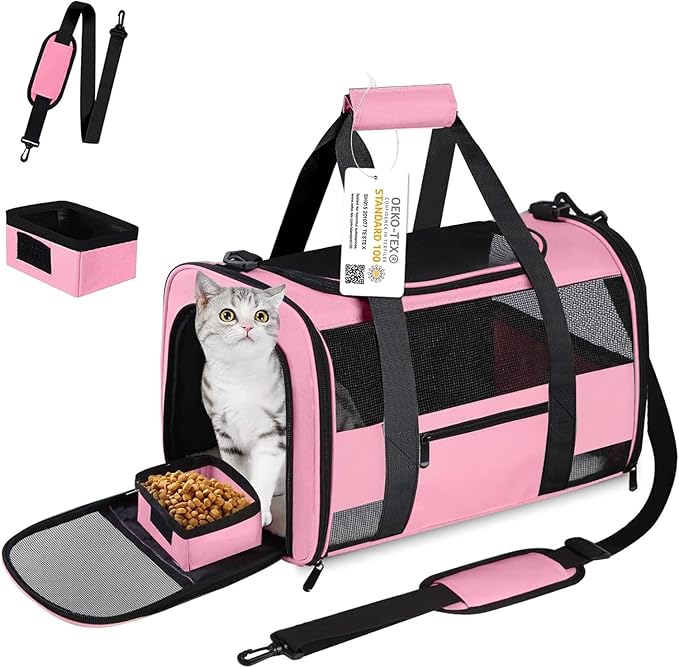 20" Large Cat Carrier Soft Side Dog Carrier Pet Carrier for Medium Small Dogs Cats Collapsible Soft Sided Pet Carrier for Cats Dogs Puppy of 25 lbs, Pink