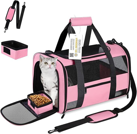 20" Large Cat Carrier Soft Side Dog Carrier Pet Carrier for Medium Small Dogs Cats Collapsible Soft Sided Pet Carrier for Cats Dogs Puppy of 25 lbs, Pink