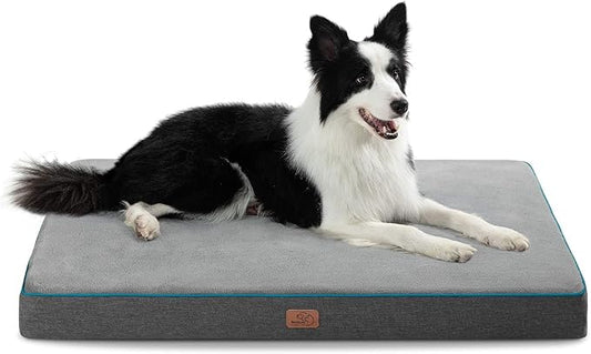 Bedsure Memory Foam Dog Crate Bed for Extra Large Dogs - XL Orthopedic Pet Beds with Removable Washable Cover and Nonskid Bottom - Plush Flannel Fleece Top Pet Mat, Grey