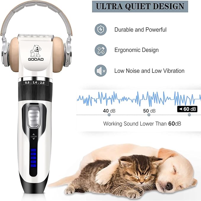 Dog Clippers Grooming Kit and Paw Trimmer,Cordless,Low Noise, Electric Quiet,Rechargeable, Dog Trimmer Grooming, Pet Hair Clippers for Thick Coats,Shaver for Small and Large Dogs Cats