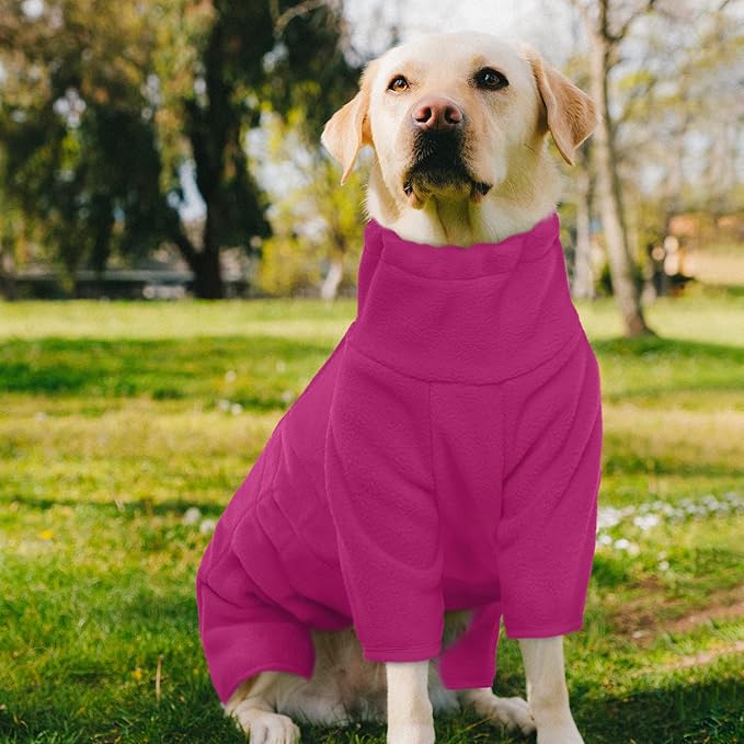 ROZKITCH Full Body Dog Coat, Pet Windproof Warm Cold Weather Jacket Vest Cozy Jumpsuit Apparel Outfit Clothes for Small Medium Large Dog Walking Hiking Sleep Pink XL