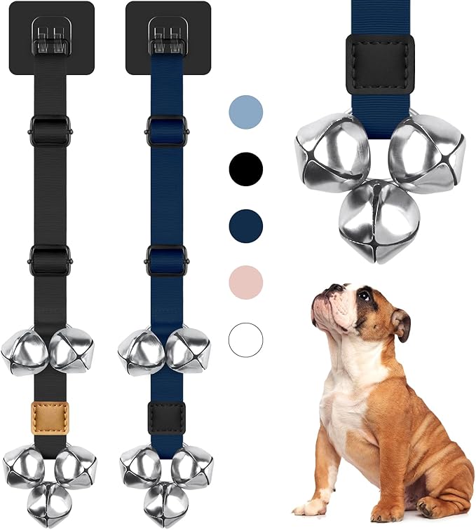 2 Pack Dog Bells to Go Outside Dog Door Bell Premium Quality Buckle Adjustable Dog Bell Dog Attached to doorknob or Anywhere Near The Door, Length and Height Adjustable