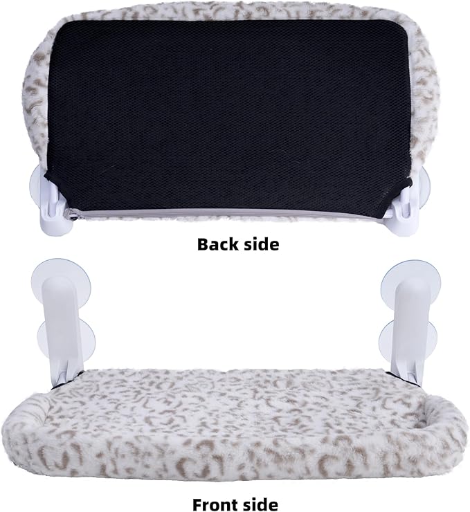 Cat Window Perch, Cordless Foldable Cat Hammock Bed with 4 Suction Cups, Embeded Machine Washable Bed for Indoor Cats, Strong Metal Frame Holds 40lbs (Leopard Print,Cotton Binding)