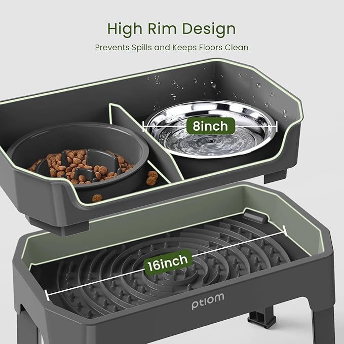 KPWACD 4-in-1 Elevated Slow Feeder Dog Bowls, 4 Height Adjustable Mess Proof Raised Dog Bowl Stand with Licking Plate, 2 Stainless Steel Doggy Food Bowl & Slow Feeder for Large Medium Small Pets