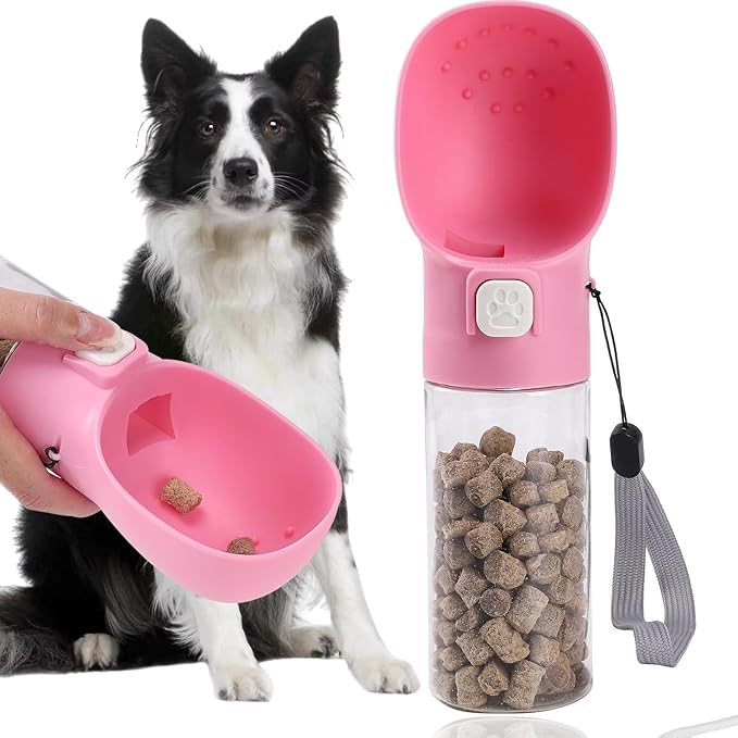 Colorday Handheld Dog Treat Dispenser Built-in Clicker & Treat Pouch, Slow Feeder for Walking Hiking Traveling Puppy Training (10 OZ, Pink)