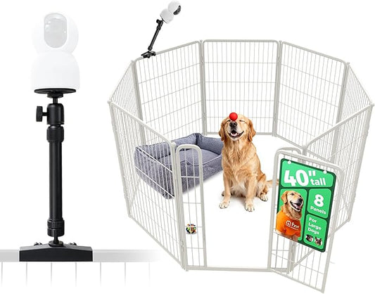 FXW Homeplus Unleashed Indoor Dog Playpen - Stress-Free and Safe Play, Heavy Duty 40 Inch 8 Panels with Playpen Camera Mount for Medium and Large Dogs, White│Patented