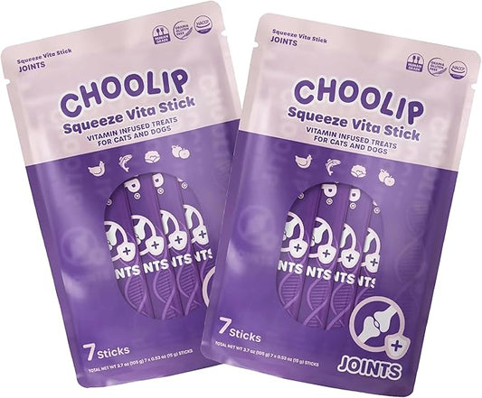 Choolip 2-Pack | Squeeze Vita Stick Lickable Treats for Dogs & Cats. 7 Joint Support Sticks with Essential multivitamins. Soft and Tasty Paste for All Life Stages, Supporting Joints Health
