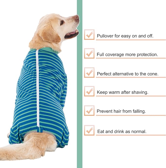 Yeapeeto Dog Onesie Surgery Recovery Suit for Large Medium Bodysuit Dogs Pajamas PJS Full Body for Shedding, Prevent Licking, Wound Protection, Cone Alternative… (Blue Green, X-Large)