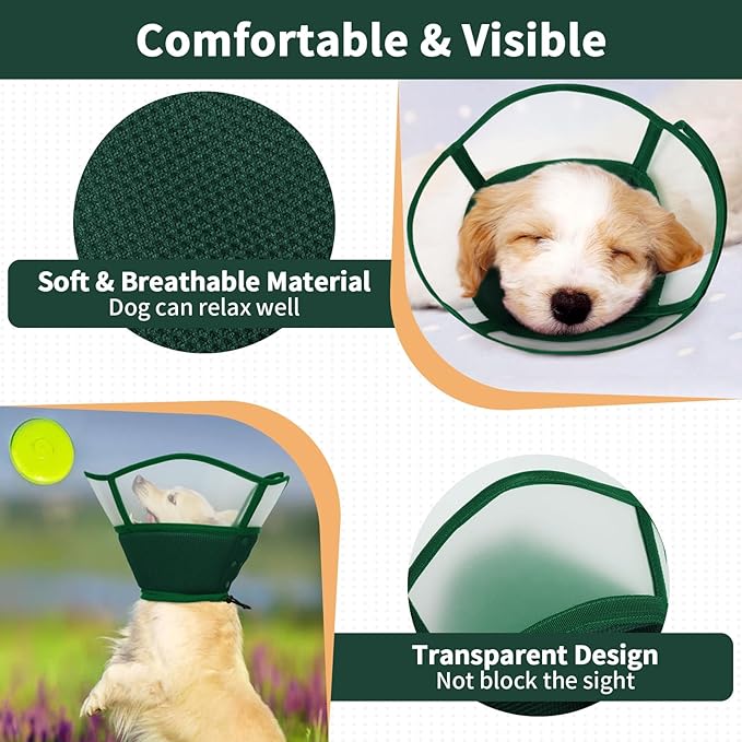 Allroaring Dog Cone Collar, Soft Dog Cones for Medium Dogs After Surgery, Adjustable Pet Cone for Dogs to Stop Licking, Breathable Doggie Elizabethan Collar for Wound Care Spay Neuter, Green M