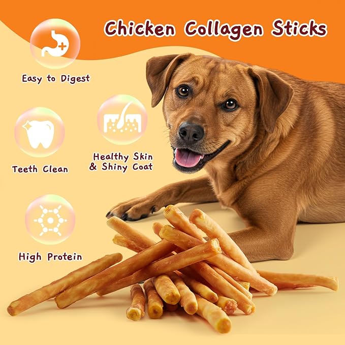 Jungle Calling Chicken Beef Collagen Sticks Dog Treats, Chew Bones Treat for Small Medium Breed Moderate Chewers, Bully Stick, Long Lasting High Protein Easy to Digest, 5 Inch 10.6 oz