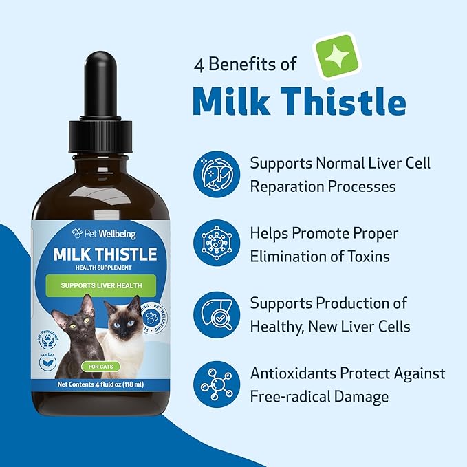 Pet Wellbeing Milk Thistle for Cats - Organic Milk Thistle, Supports Healthy Liver Function & Detoxification - Vet-Formulated Herbal Supplement - 4 oz (118 ml)
