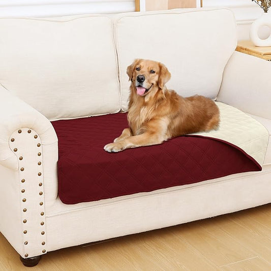 Smiry Waterproof Dog Blanket, Reversible Dog Bed Cover Pet Blanket, Soft Pet Couch Covers for Sofa Washable, Bed Couch Sofa Furniture Protector for Puppy Cat Kids (30"x53", Wine Red/Beige)