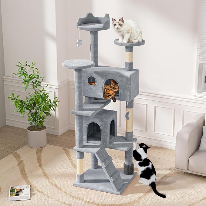 Magshion Cat Tree 77" Cats Tower for Indoor Cats, Multi-Level Cat Condo with Scratching Post, Top Perch, Sisal Board and Dangling Ball, Cat Stand Jumping Platform Kittens Pet Play House (Light Grey)