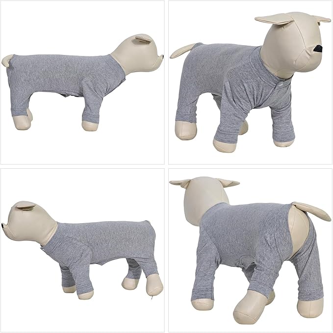 Lovelonglong Four Feet Dog Lightweight Pajamas, Pure Cotton Dog Jumpsuits 4 Legs Dog Onesies T-Shirt Stylish PJS Puppy Costume for Large Medium Small Dogs Gray XXL