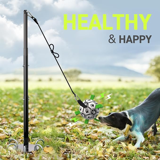 QDAN Tether Tug Outdoor Dog Toy, Tetherball Ball and Rope Set with Pole, Dog Rope Toy, Exercise Tug of War Toy, Tether Tug for Large Dogs, Tug Toys for Large Medium Small Pet